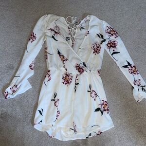 Pacsun white floral long sleeve romper